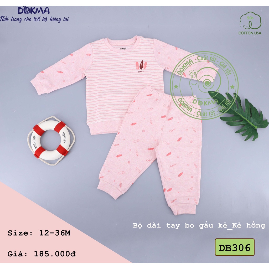 Dokma - Bộ nỉ dài tay chất cotton nỉ cho bé 12-36 tháng tuổi họa tiết kẻ nhỏ xinh DB306