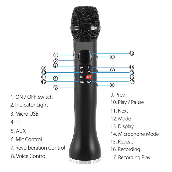 Micro karaoke bluetooth cao cấp L598 chống rè chống hú - Hát karaoke có hỗ trợ ghi âm công suất 9W