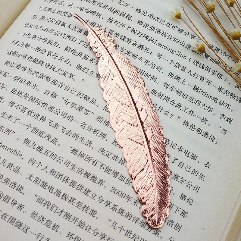 Thẻ đánh dấu trang sách hình lông vũ bằng kim loại mạ bạc sáng tạo