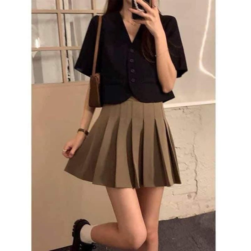 Chân váy tennis ZARA xuất xịn mini skirt xếp ly xoè màu nâu chất tuyết mưa