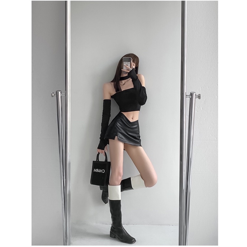 Chân váy da ngắn Có lót quần trong Chống lộ Sexy Lưng cao Chữ A Váy da ngắn sexy Cạp cao Quyến rũ Cao cấp Form chữ A