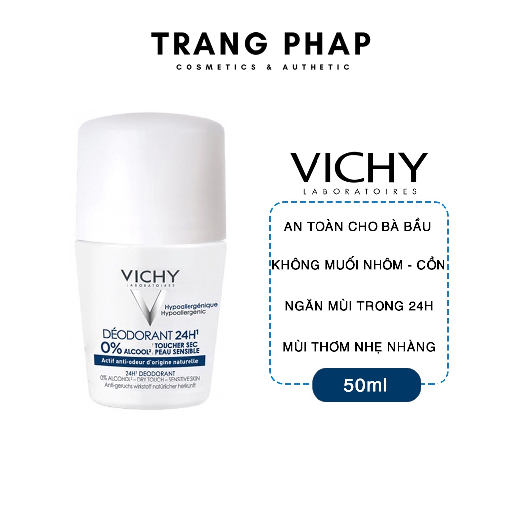 Lăn khử mùi cho bà bầu, mẹ bầu VICHY Deodorant 24h Toucher 50ml