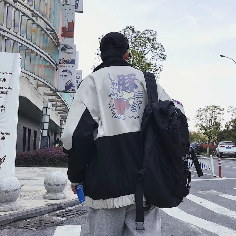 ins Nam’s Personalized Workwear Jacket Stitching Denim Baseball Uniform