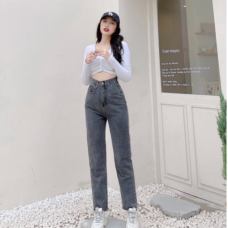 [ YÊU ĐỜI ] QUẦN BAGGY JEANS NỮ LƯNG CAO MÀU XÁM LAI CUỐN TRƠN SIÊU CAO CẤP NITIQC HOT HIT ĐỈNH CAO KHÔNG MÀU MÈ
