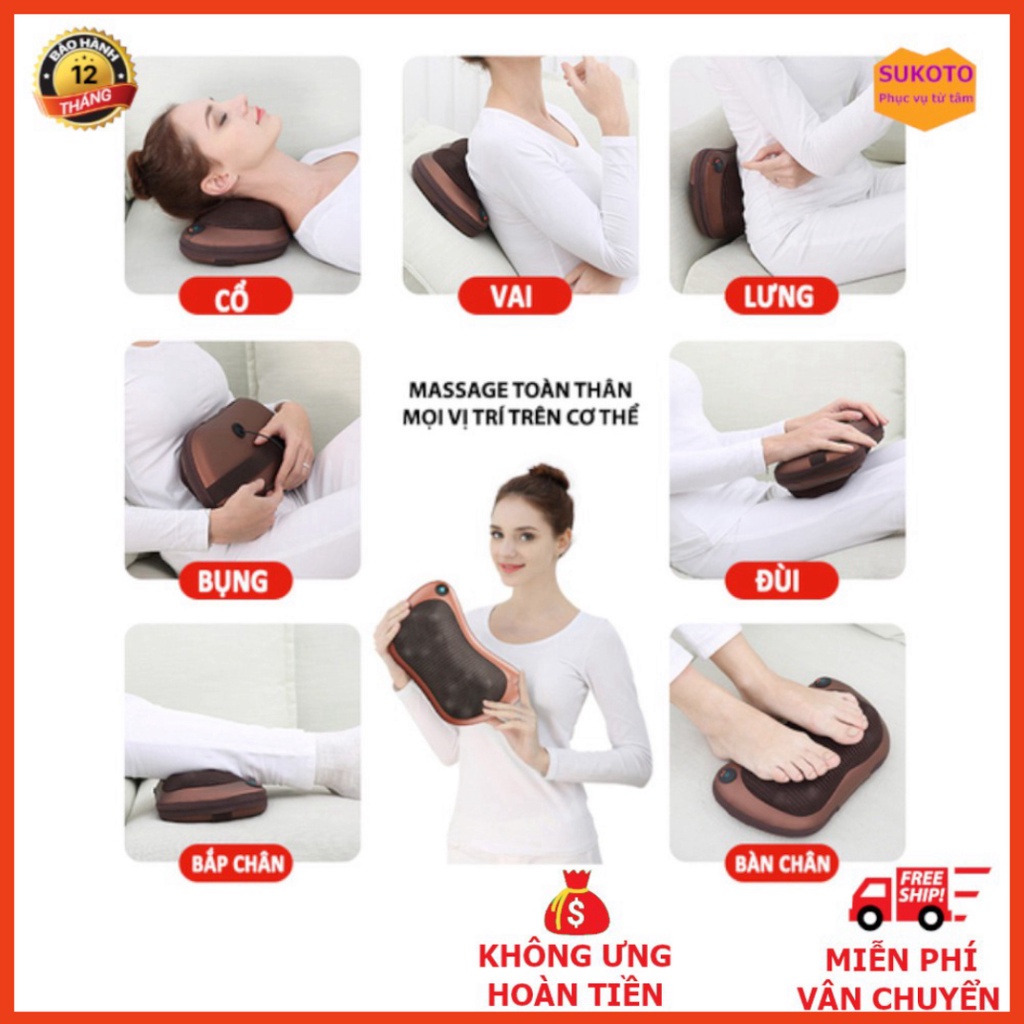 Gối massage hồng ngoại 8 bi cao cấp, gối mát xa đầu cổ vai gáy hình chữ U chính hãng công nghệ Nhật Bản, bảo hành 5 năm