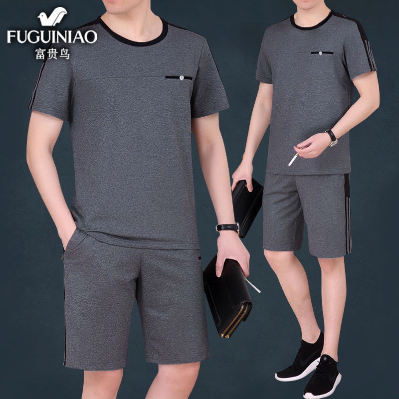 Bộ Áo Thun + Quần Short Cá Tính Dành Cho Nam# Bộ Quần Áo Thể Thao Thời Trang Hè Năng Động Cho Nam# Set Áo Thun Ngắn Tay Và Quần Short Thời Trang Cho Đàn Ông Trung Niên