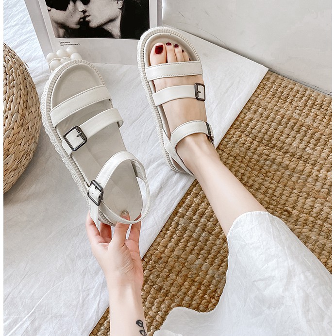 SANDAL ULZZANG HAI QUAI ÊM CHÂN, KHÔNG THẤM NƯỚC ĐEN TRẮNG ẢNH THẬT