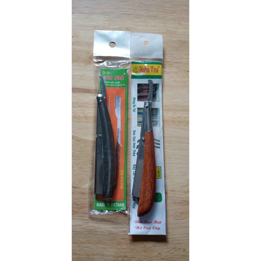 Cán gắn lưỡi lam dùng đẻ cạo lông mặt có 2 loại cán gỗ và cán inox - phụ liệu tóc