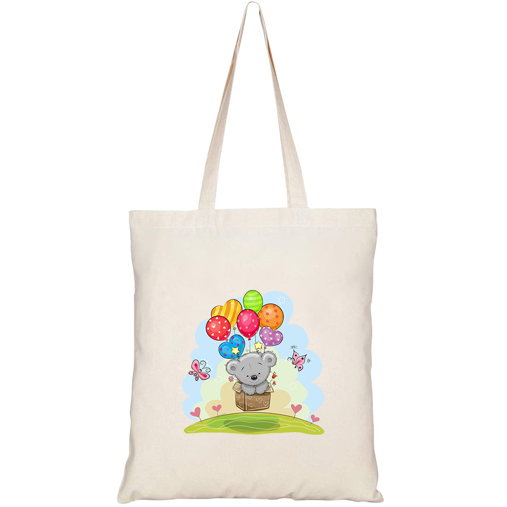 Túi vải tote canvas HTFashion in hình cute teddy bear box flying HT441