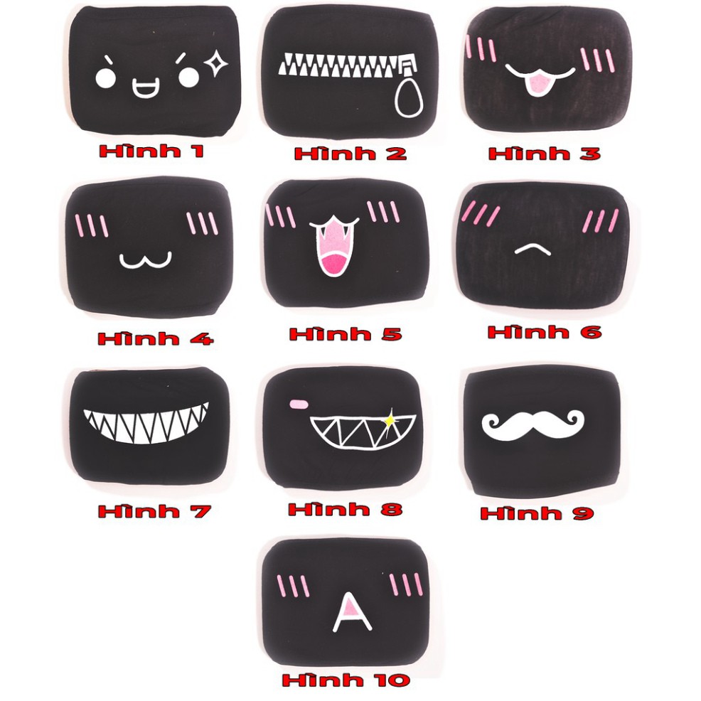 Khẩu trang mặt cười Nhật Bản Emoji Emoticon mặt cười anime - Đen