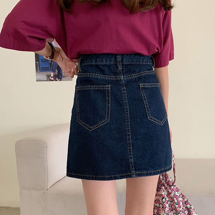 Chân Váy Denim Dáng Chữ A Lưng Cao Màu Xanh Đậm Phong Cách Hàn Quốc | BigBuy360 - bigbuy360.vn