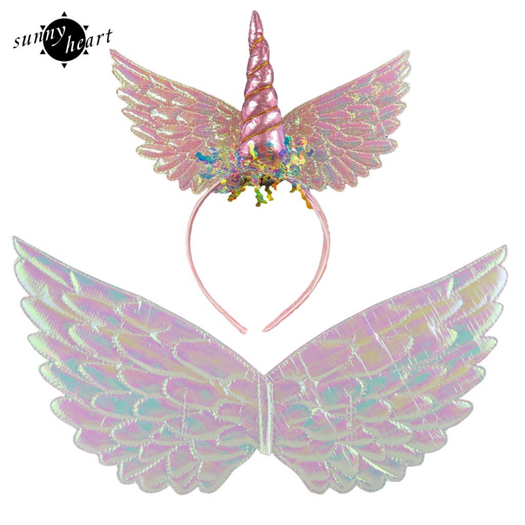 1 Băng Đô Cài Tóc Hình Sừng Kỳ Lân Có Cánh Hóa Trang Halloween