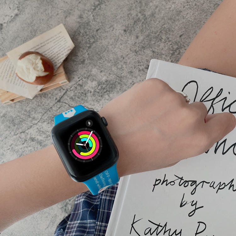 OFF WHITE Dây Đeo Silicon Họa Tiết Sáng Tạo Cho Đồng Hồ Thông Minh Apple Watch Series 5 4 3 Se 6 44mm 40mm 42mm