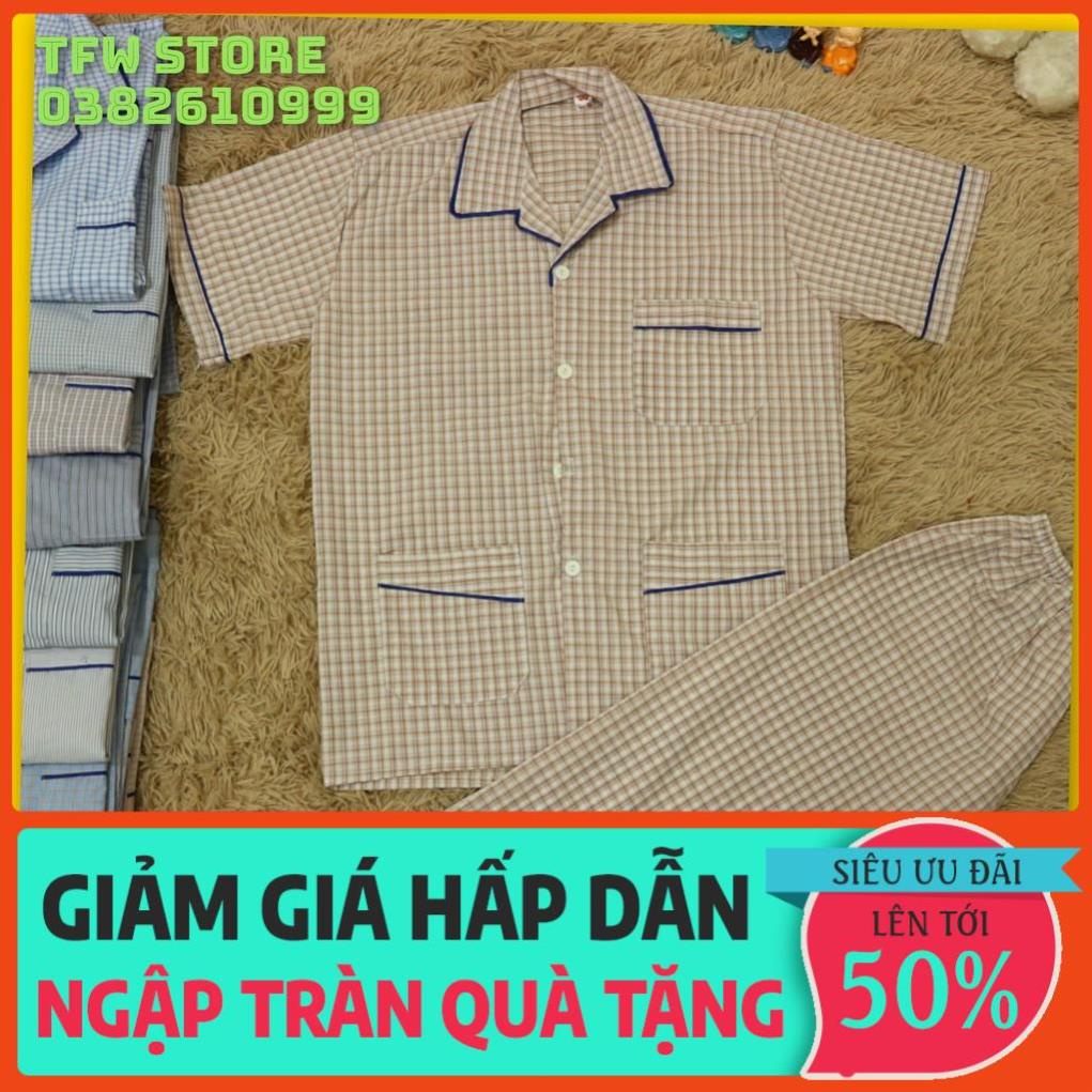 Bộ Pijama nam trung niên kẻ ô, sọc (pijama kẻ cộc tay), bộ quần áo mặc nhà, bộ ngủ, cho ông cho bố