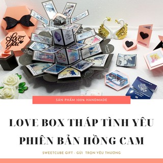 Exploding box quà tặng siêu cute, love box tháp tình yêu_phiên bản hồng pastel