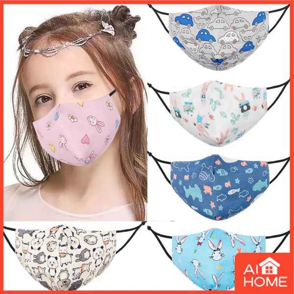 Khẩu Trang cotton Ba Lớp Chống Bụi In Họa Tiết Hoạt Hình Có Thể Giặt Và Tái Sử Dụng