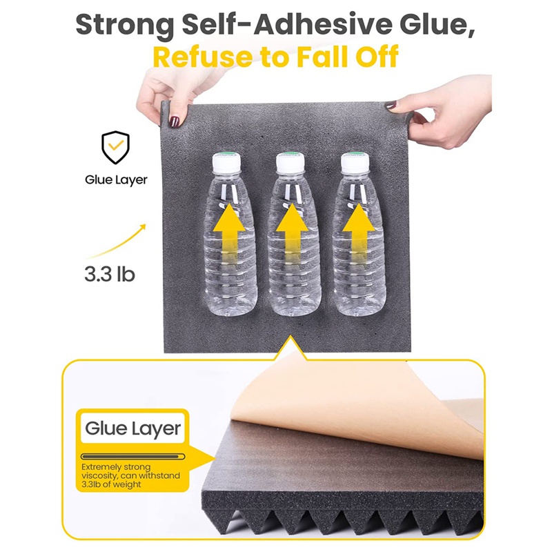 Set 12 Tấm Xốp Cách Âm Tự Dính Kích Thước 2inchX12inchX12inch Chuyên Dụng Cho Phòng Thu &amp; Văn Phòng