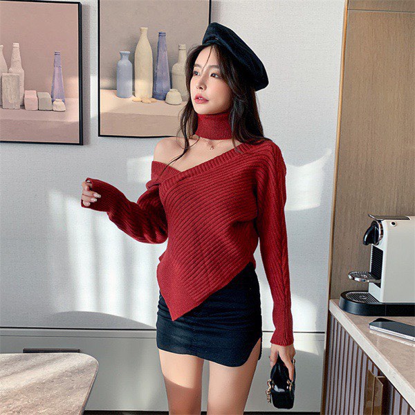 Áo Len Trễ Vai Cổ Khăn Rời Hàng Quảng Châu M0956-Violet