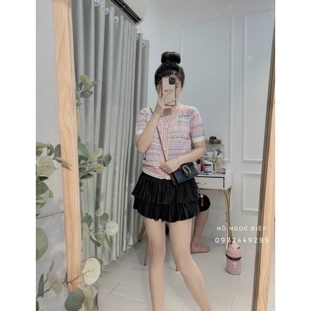 Áo len hè kẻ hoạ tiết thêu hoa hàng đẹp Quảng Châu