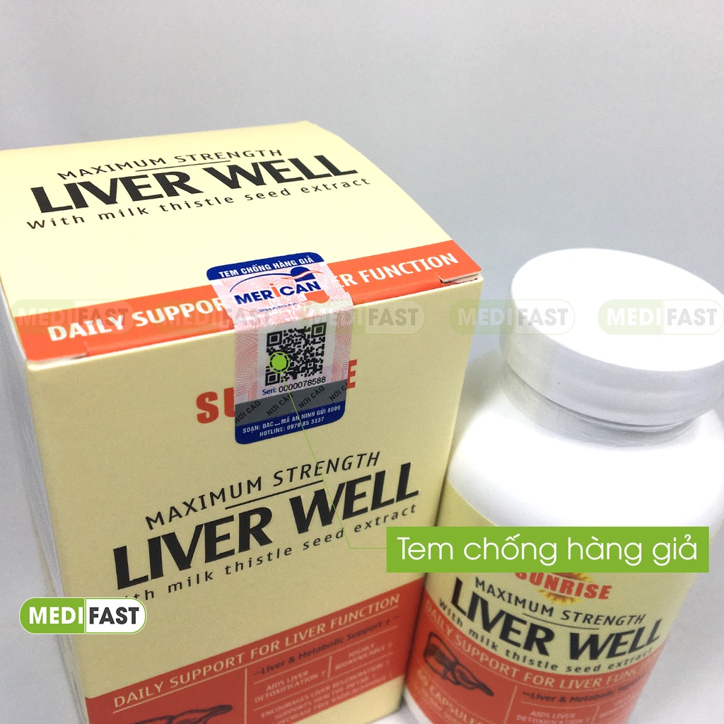 Viên uống bổ gan Sunrise Liver Well - giúp bảo vệ gan, tăng cường chức năng gan từ cây kế sữa - Hộp 60v nhập khẩu từ Mỹ