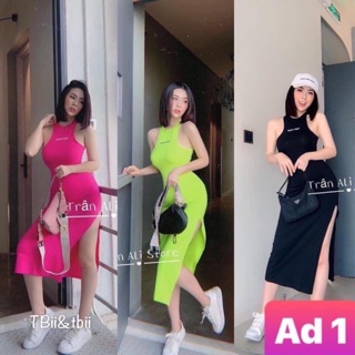 ĐẦM THUN ÔM BODY BA LỖ XẺ BÊN HÔNG MỚI