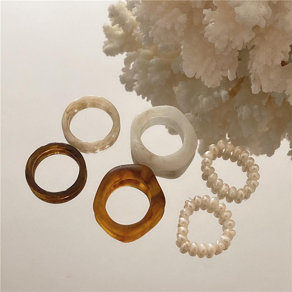 Bộ Nhẫn Resin Phong Cách Retro Thời Trang Dành Cho Nữ