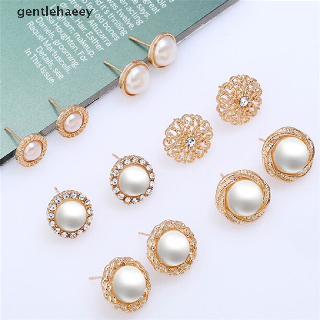 Set 6 Đôi Khuyên Tai Đính Hạt Giả Ngọc Trai Nhã Nhặn