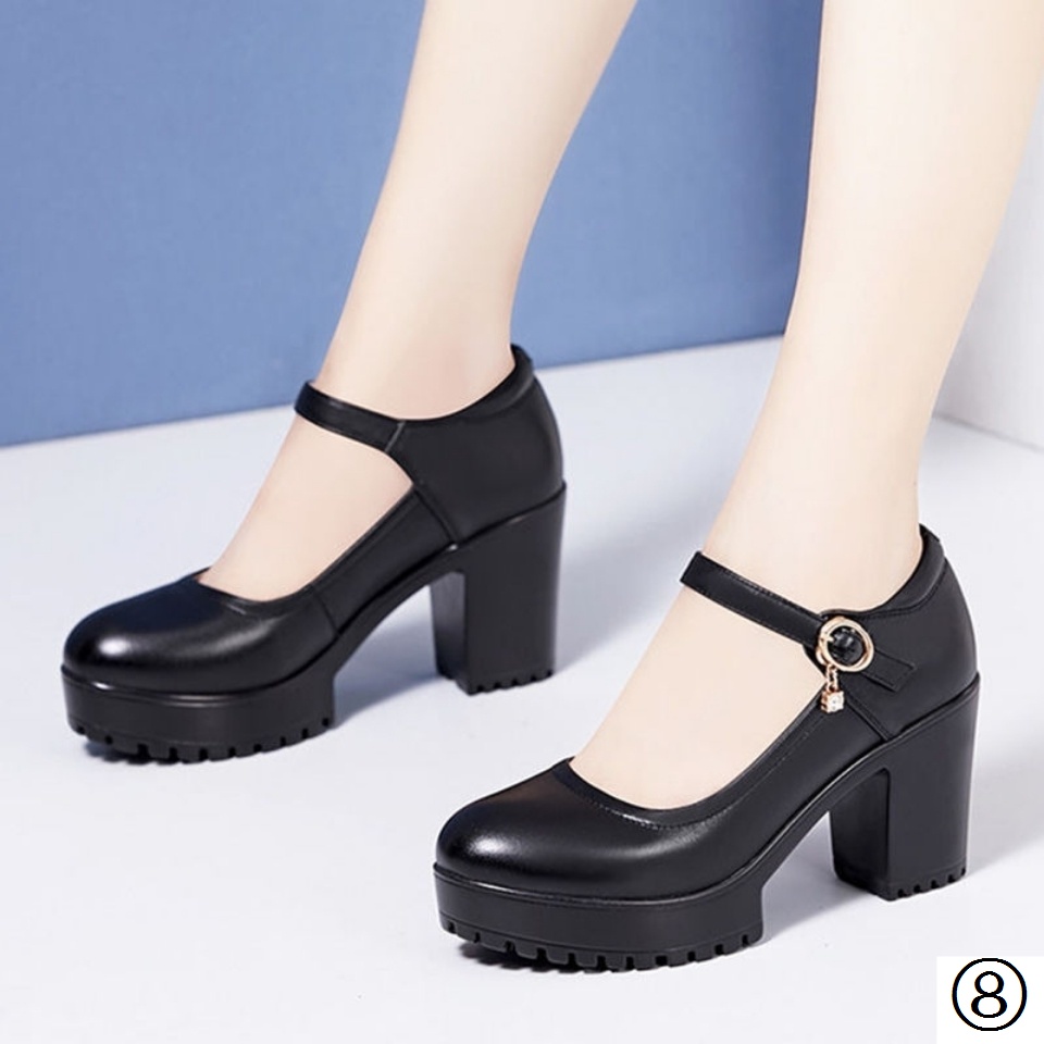 Giày Cao Gót Bằng Da Thật Đế Mềm Dày Dặn Thoải Mái Có Khóa Cài Thời Trang Xuân Thu Cho Nữ