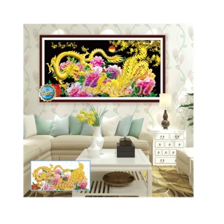 Tranh treo tường chất liệu tráng gương sẵn treo long phụng sum vầy 160x75cm rẻ vô địch