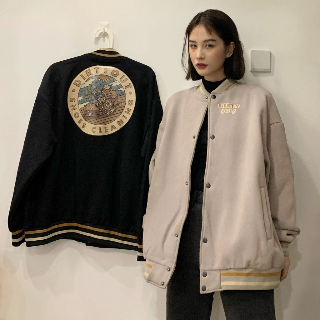 Áo khoác bomber nữ form rộng Áo khoác bomber nữ form rộng nỉ bông kiểu bóng chày học sinh thời trang ulzzang hàn quốc