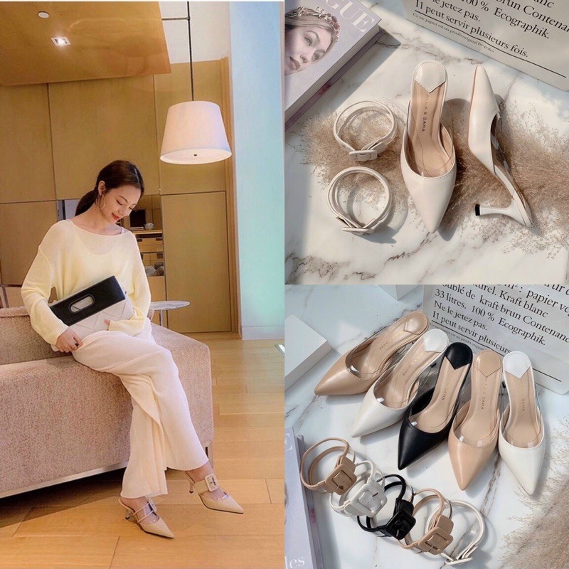 Guốc mũi nhọn da mica khóa tháo rời gót 6p ( hàng đẹp)