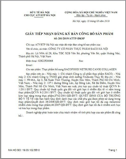 Sữa netsure canxi collagen