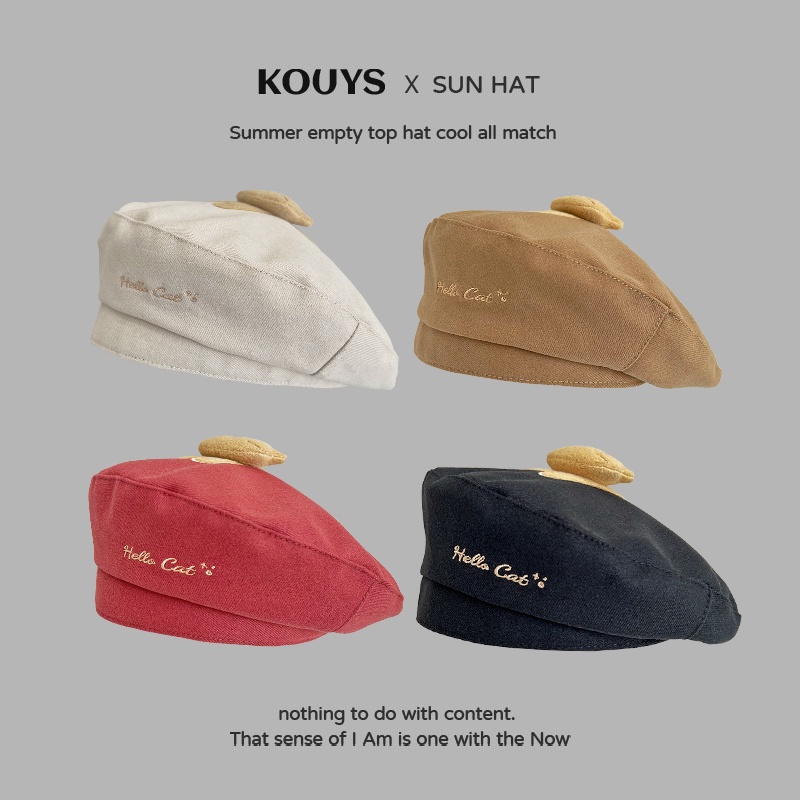 Mũ Nồi Vải Cotton In Hình Mèo Dễ Thương Phong Cách Hàn Quốc Thời Trang Thu Đông Cho Nữ