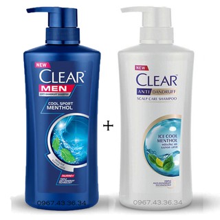 Combo 2 chai dầu gội clear bạc hà 480ml và Clear men 450ml