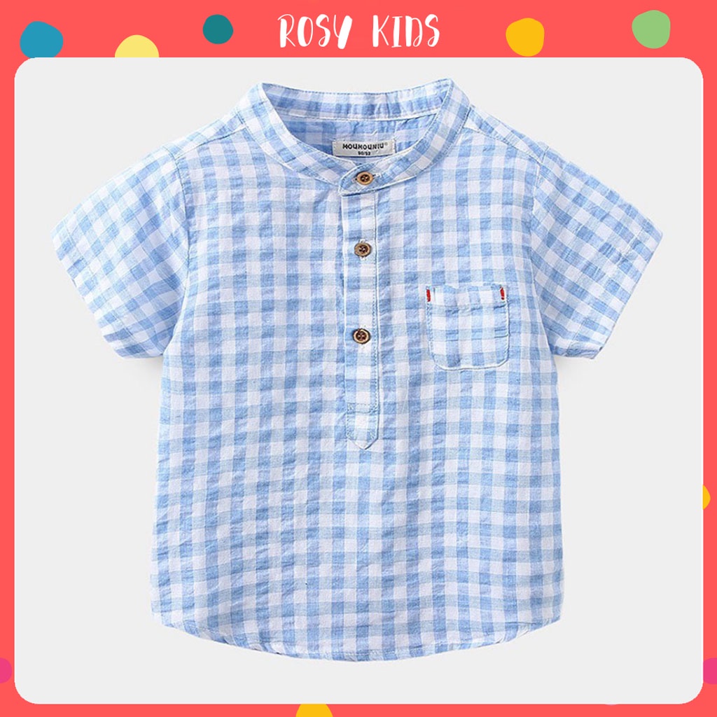 Áo Sơ Mi Cộc Tay Bé Trai, Áo Cộc Tay Kẻ Caro Cho Bé Chất Liệu Thô Đũi Cao Cấp Siêu Đẹp Từ 10-27kg