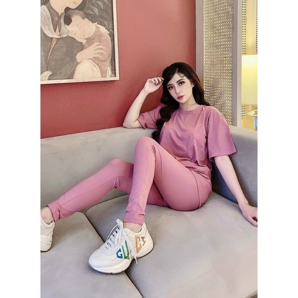 Đồ bộ nữ thể thao chất cotton 100% co dãn đanh mịn Hoạt Hình HL002 tay ngắn quần dài | BigBuy360 - bigbuy360.vn