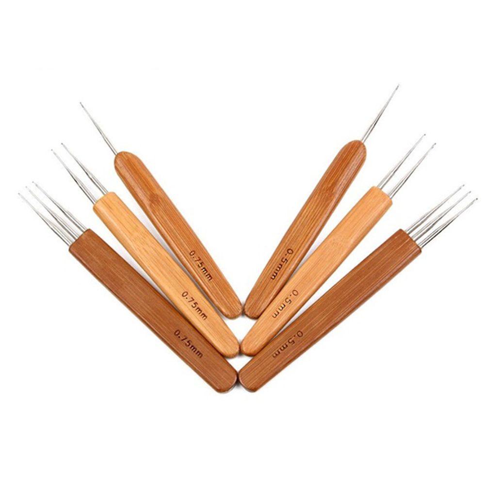 Kim Đan Len Một / Doube / Ba Đầu Bằng Tre Tay Cầm Bằng Gỗ Tre Hỗ Trợ Tạo Kiểu Tóc Dreadlock