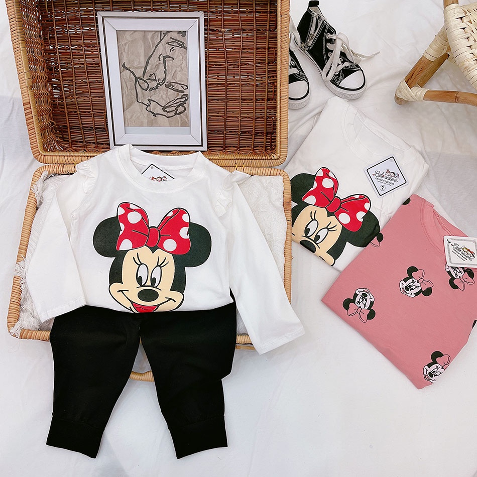 BỘ ĐỒ DÀI TAY THU ĐÔNG CHO BÉ GÁI IN HÌNH MICKEY CƯNG XỈU CHẤT COTTON QUẢNG CHÂU LOẠI 1 SIZE 9-19KG [TD19]