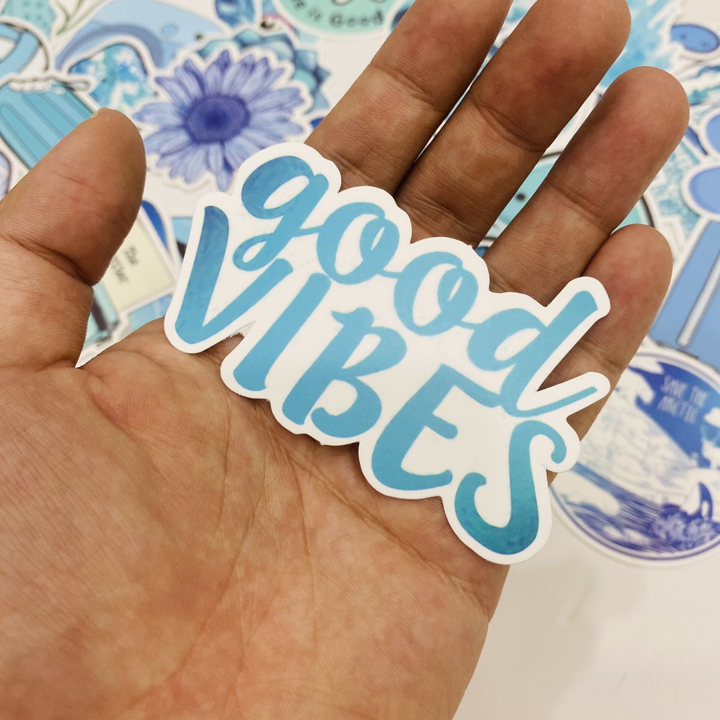 Sticker deco xanh biển VSCO BLUE OCEAN chất liệu pvc nhám chống thấm dán xe, vali, laptop, mũ BH...