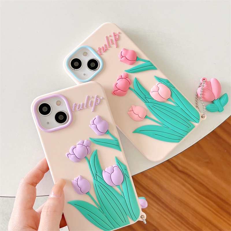 Ốp Điện Thoại Silicon Ba Chiều Họa Tiết Hoa Tulip Dành Cho iPhone XS Max 11ProMax 12ProMax 13ProMax