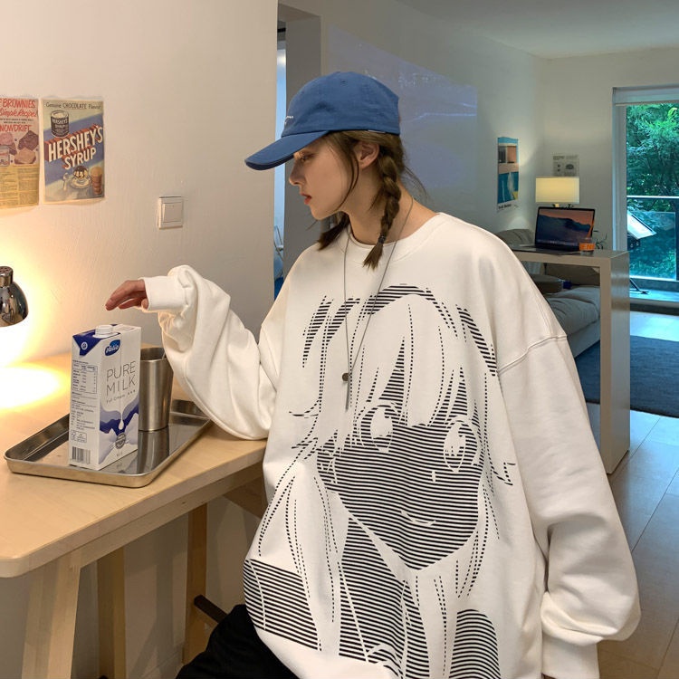 Áo Hoodie Dáng Rộng Thiết Kế Mới Họa Tiết Anime Thời Trang Theo Phong Cách Hàn Quốc Dành Cho Cặp Đôi