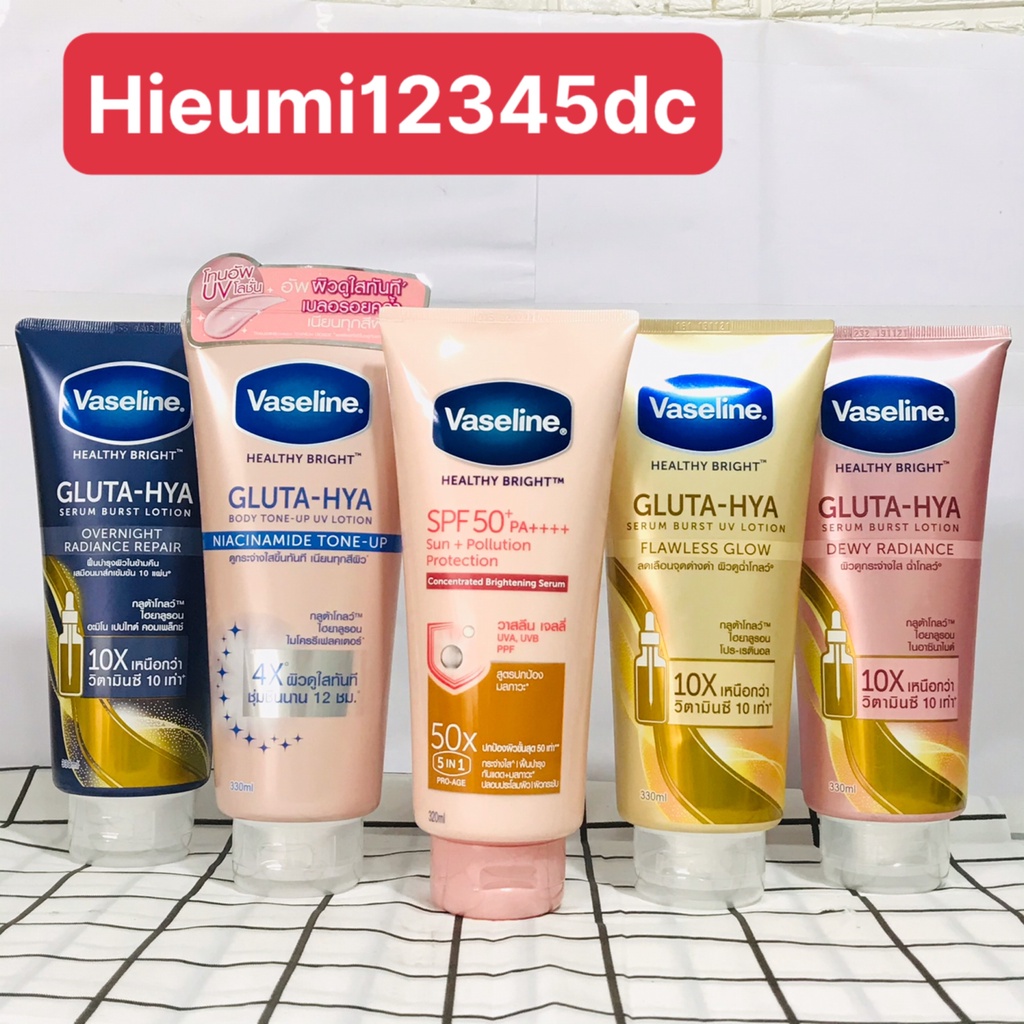 Sữa dưỡng thể Vaseline Healthy Bright Gluta HYA Serum Burst Lotion 10X Thái Lan 330ml