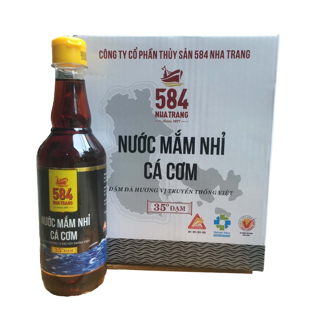 Nước mắm 584 Nha Trang 35 độ đạm thơm ngon đậm đà, hậu vị sâu (chai nhựa 500ml) (mẫu mẵ mới)