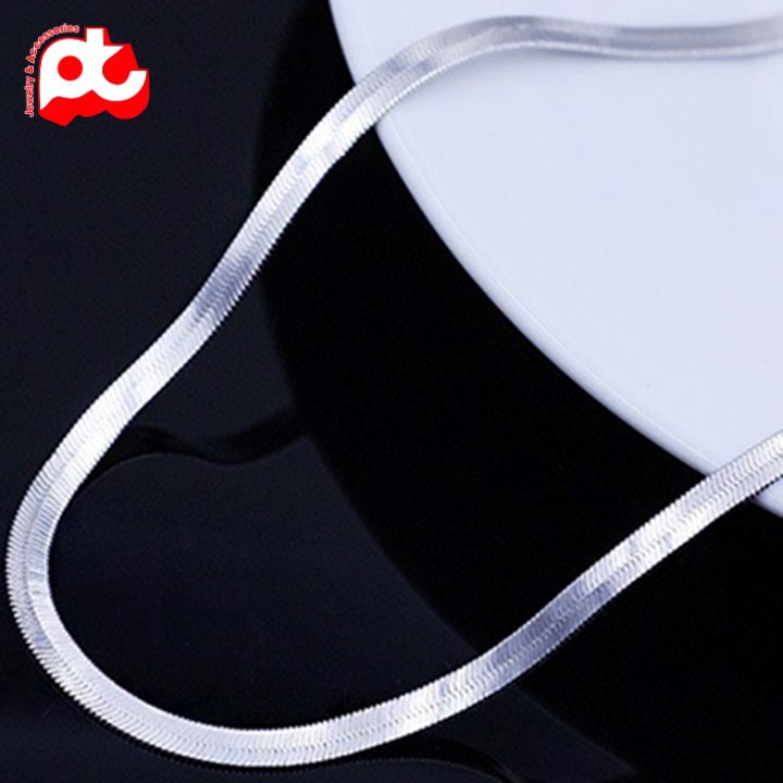 Dây chuyền nam inox thời trang kiểu dây mì dẹp kích cỡ 3mm màu trắng thép không gỉ HSDCNA43