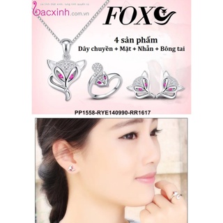 Combo Dây Chuyền, bông tai và nhẫn bạc Ý 925 Bạc Xinh Huệ Ngân- Hồ Ly Quyến Rũ PP1558-RYE140990-RR1617
