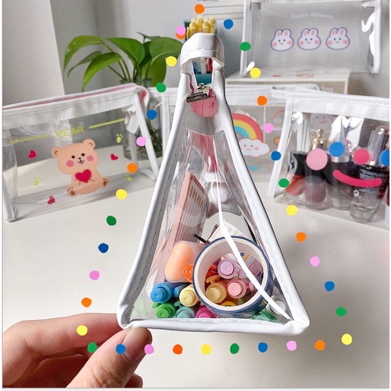 Túi Đựng Bút Tam Giác Trong Suốt Size Lớn Khoá Kéo Cute Hộp Túi Bóp Chống Nước Chứa Mĩ Phẩm Phụ Kiện Đa Năng Hàn Quốc