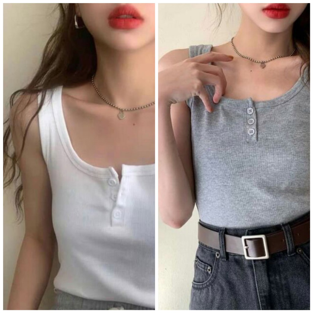 (MUA 2 TẶNG 1 QUÀ) Áo ba lỗ nữ xuất dư xịn, form quyến rũ, phối cúc cực xinh