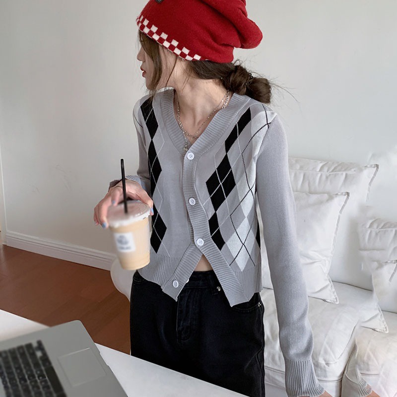 Áo khoác cardigan dệt kim tay dài cổ chữ V cài nút phía trước thời trang cho nữ