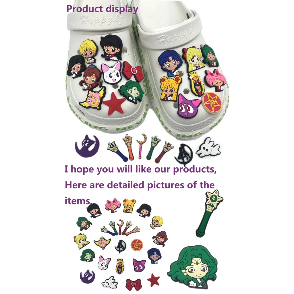 Sailor Moon Set 25 Phụ Kiện Trang Trí Giày Họa Tiết Hoạt Hình Thủy Thủ Mặt Trăng Có Thể Tháo Rời