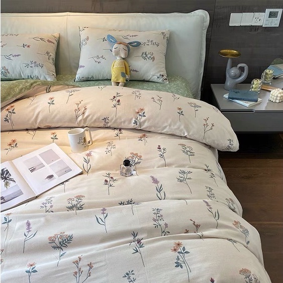 Bộ chăn ga gối cotton organic Hoa lavender xanh Dreamhome